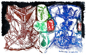 Metamorfosi dei contadini, 1965, acquaforte acquatinta a colori, 33x50 cm