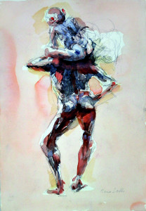 A cavalluccio, 2000, matita e acquarello su carta, 50x35 cm