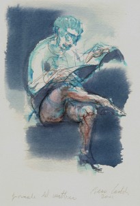 Giornale del mattino, 2001, matita e acquarello su carta, 18x12,5 cm