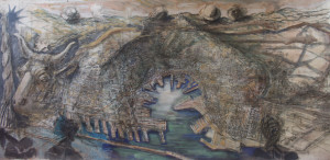 Toro-Europa, 2006, carbone e tempera su carta, 130x270 cm 
